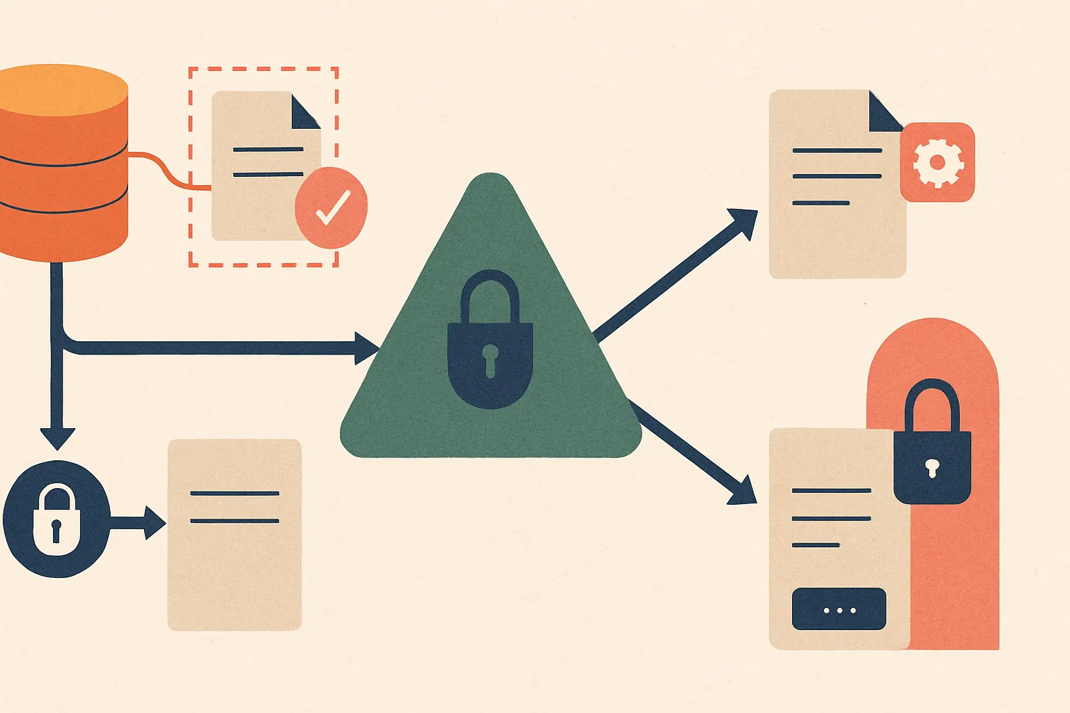 secure RAG pipeline showing ingestion-time redaction, metadata tagging, policy-gated retrieval, prompt assembly checks, and final output masking as the last guardrail