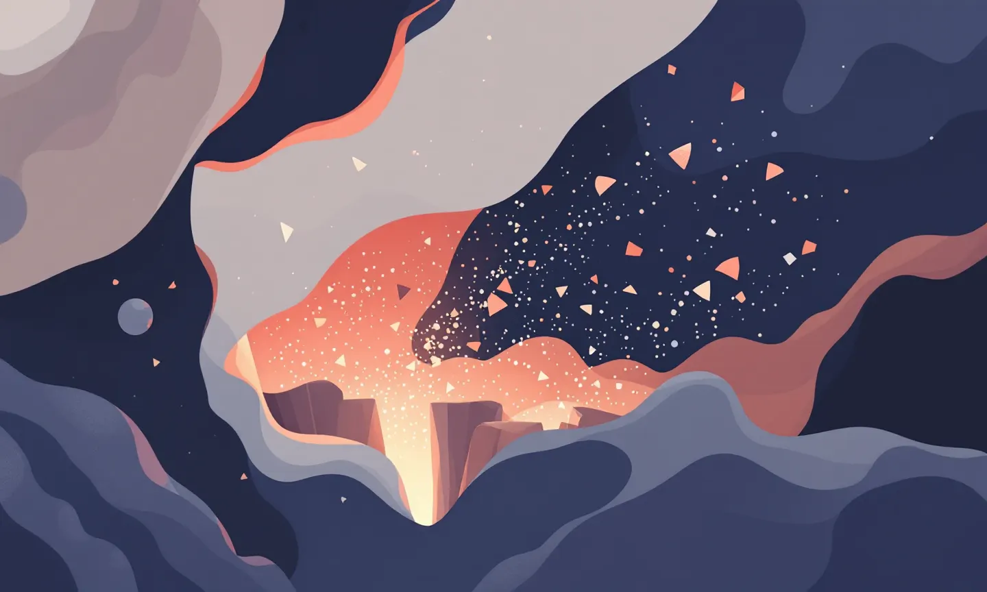 abstract illustration of a solid shell with glowing dynamic fragments streaming into gaps