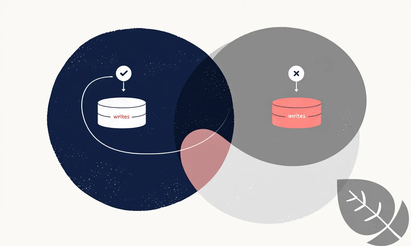 diagram showing two agents with overlapping tool access to a shared database, with conflict zones highlighted at the intersection where writes collide