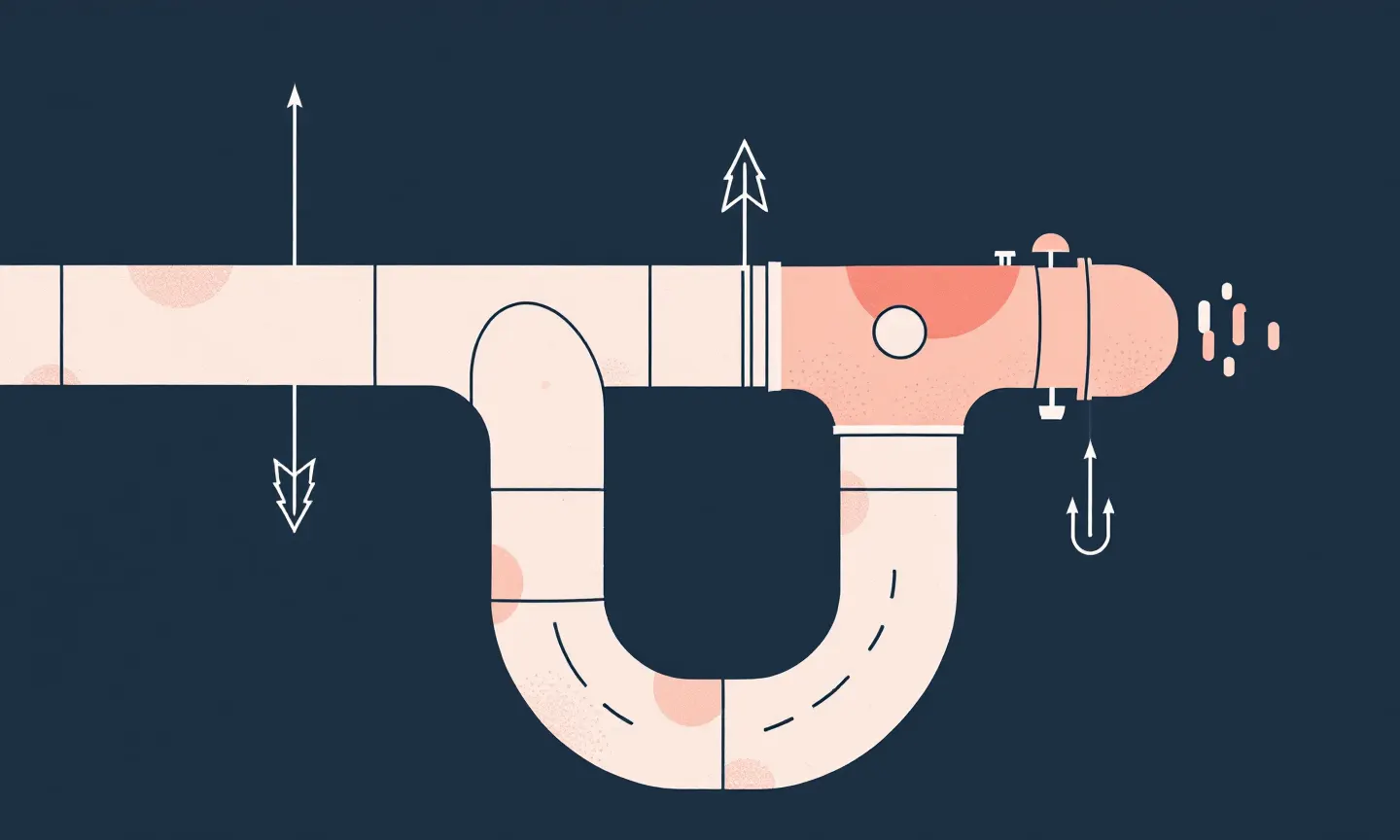 abstract illustration of a pipeline splitting into two paths, one steady and one fluctuating