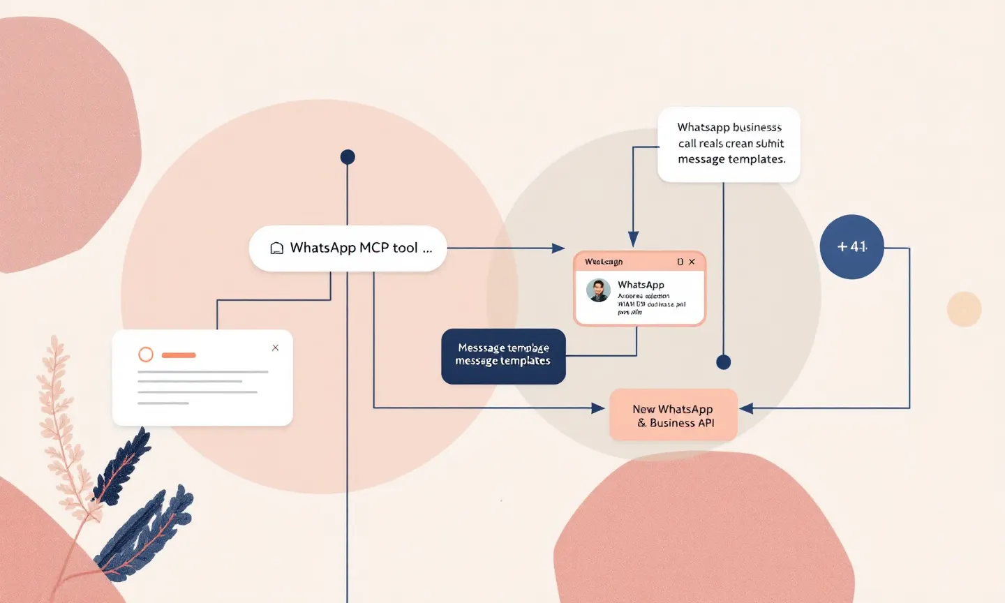 architecture diagram showing an AI agent orchestrating WhatsApp MCP tool calls to create and submit message templates through the WhatsApp Business API