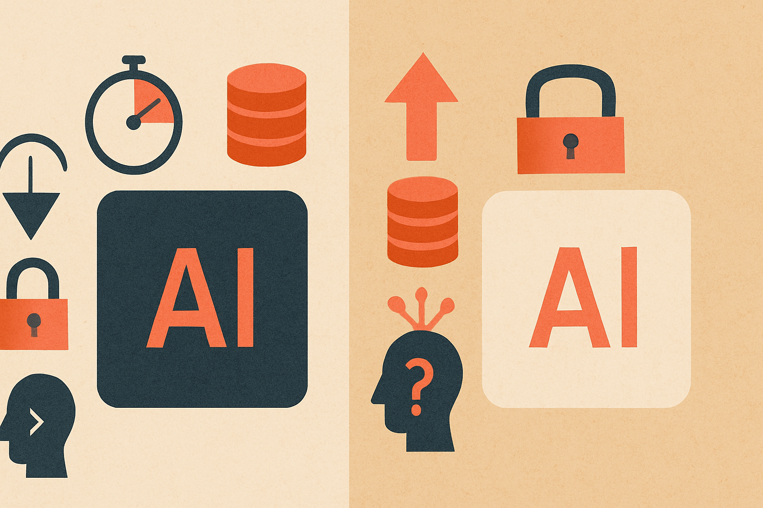 side-by-side comparison of a small language model and large language model in enterprise AI, showing latency, cost, memory, privacy, and reasoning tradeoffs