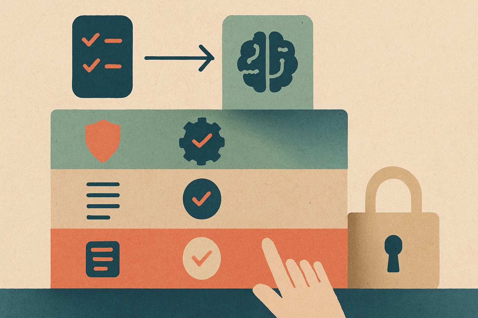 layered safety architecture for AI agent APIs showing auth scopes, policy engine, idempotency, audit logs, and human approval gates