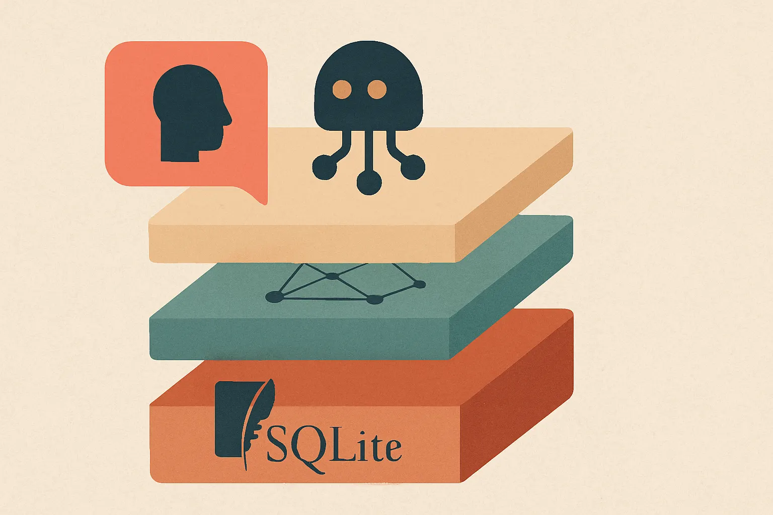 AI agent architecture showing prompt context, vector memory, and SQLite durable state as separate layers