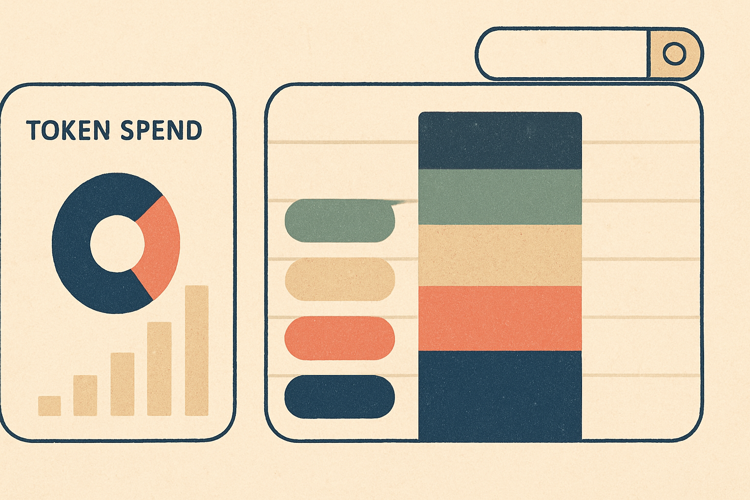 dashboard-style illustration showing token spend broken down into system prompt, chat history, retrieved context, tool output, and final answer