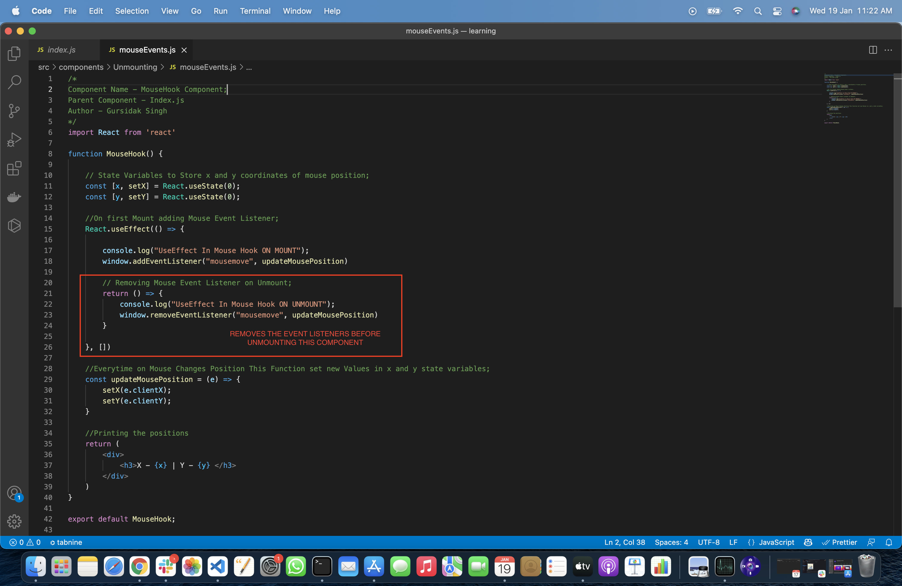 Cleanup function returned in useEffect to remove EventListner