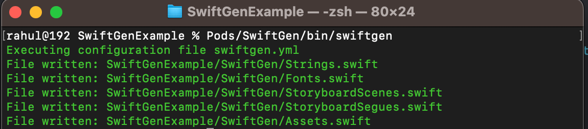 SwiftGen command in terminal